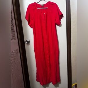 Lilla P Red Button-Front Midi Dress Sz S